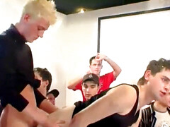 Gay gang fuck-a-thon flicks naked mens group staxus the club packed with