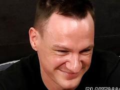 Sexy guy with a nice body pulls on his pole