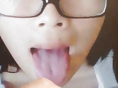 asian cutie with a tongue full of cum
