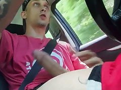 big dick masturbates while driving