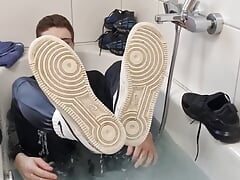 Fun in the bathtub with sneakers