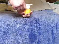 Close-up anal gape with a lemon