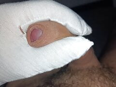 I rub my uncut cock with a cotton glove 4K