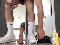 Fucking my arab otter hole with two monster dildos wearing white gym crew socks