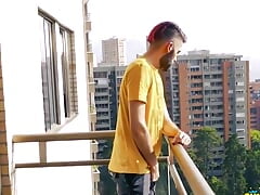 Jerking off my big uncut cock in the balcony did i get caught?