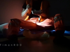 Employee in travel bedroom finishes off strongly on his tummy