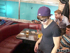 Oiledup euro stripper gags on big hard-ons