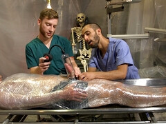 Blaze Austin is wrapped up as he lets two men do their thing