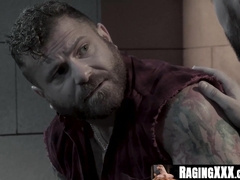 RagingXXX.com - A tattooed mechanic robbed and ass fucked by two thieves