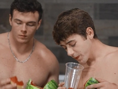 Twink and stepdad use the kitchen as their playground for naughty sex