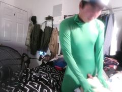 Boy with Unique Body in full Spandex Cums