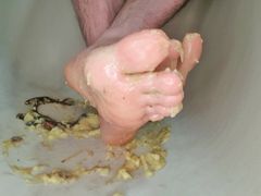 smashing bananas with feet