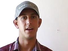 Handsome young gay strips naked and teases with his feet