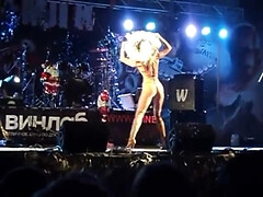 sexy russian woman striptease to bare at concert stage