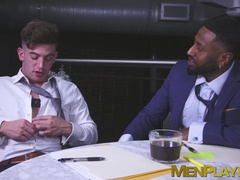 Sexy Trevor Cruz sits the big black cock of suited Braxton Cruz