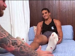 Hot muscle studs Riley Mitchel and Joseph Hart getting teased and stroked off