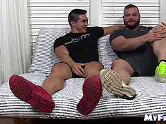 Bearded bear tugs his puny cock while gobbling wondrous feet