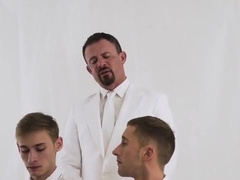 Shy Mormon twinks in wild bareback threesome with teacher