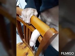 Fucking my chair with my horny big cock
