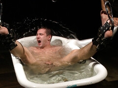 Lad with short hair is covered in clips before the bath action