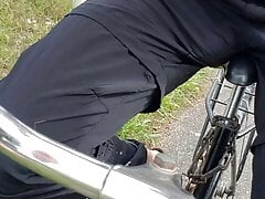 Piss in long trousers while little bicycle trip