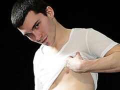 Skinny guy Elder James stroking his cock like mad