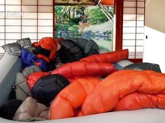 Humping 20 Down Puffer Jackets in an Inflatable Pool