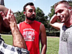 Gay facial, bareback cum, muscle hunk