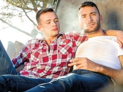 Logan Cross and Brian Adams fuck on a rooftop patio