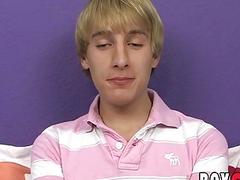 Adorable blonde twink Dean Holland strokes cock and cums