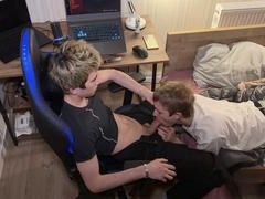 Amateur gay twinks get into some deep throat and anal action