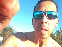 Crazy muscle man works out bare at a park nautilas. Nearly caught by mutt walker at the end.