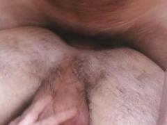 Hairy man drives whole dick up her furry butt hole