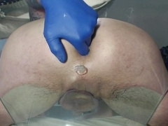 Ultimate anal pleasure fetish! Unbelievable closeup of a dripping hot hole and rosebud on a glass table