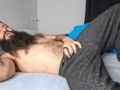 Hairy cock and balls release hot jizz