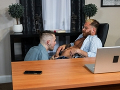 Alluring boy gets ass fucked over the desk by his big stepdad