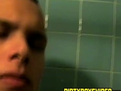 Handsome deviant masturbating passionately in bath