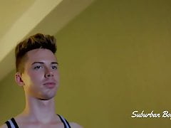 twink with big cock solo using a fuckmachine