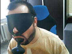 Disabled person trains his mouth before a blowjob