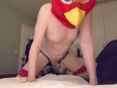 Femboy in thigh high socks gets penetrated by bird in a fursuit
