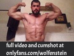 Torn Fabulous Bodybuilder Bare Posing and Masturbating Huge Man Meat