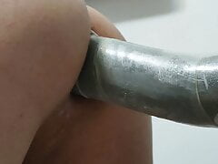 Close up anal toying with homemade dildo