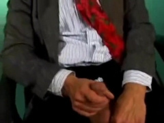 Old man with mustache and glasses masturbates