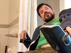 Horny dude gets off in public, jacking off in the restroom