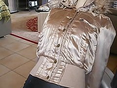 Guy ejeculating on second hand gold nylon jacket - Part 4