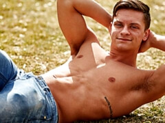 Horny hottie Pierce jerking off in an armchiar