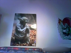 Cute long-haired violinist strips, masturbates and cums