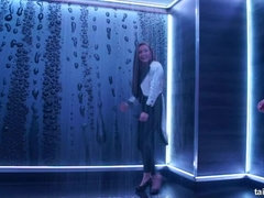 Blonde, Brunette brune, Dansant, Cuir, Nue, Satin, Mouillée