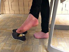 Candid student college feet in library