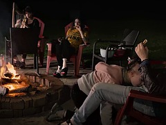 Submissive cum-smore by the fire